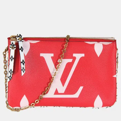 Pre-owned Louis Vuitton Rouge Monogram Giant Canvas Double Zip Pochette Bag In Red
