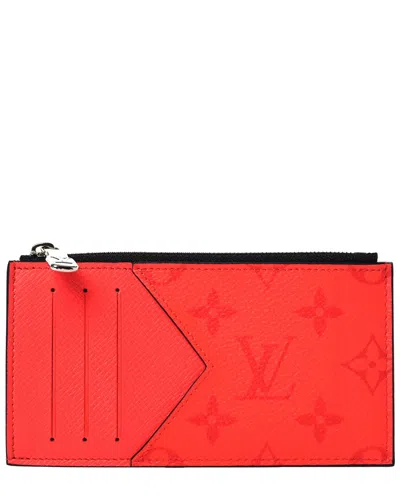 Pre-owned Louis Vuitton Rouge Taiga Leather Coin Card Holder (authentic Pre-loved)