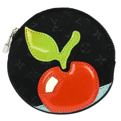 Pre-owned Louis Vuitton Round Coin Purse Limited Edition Monogram Silk Black Leather Wallets Accessory (pre-ow