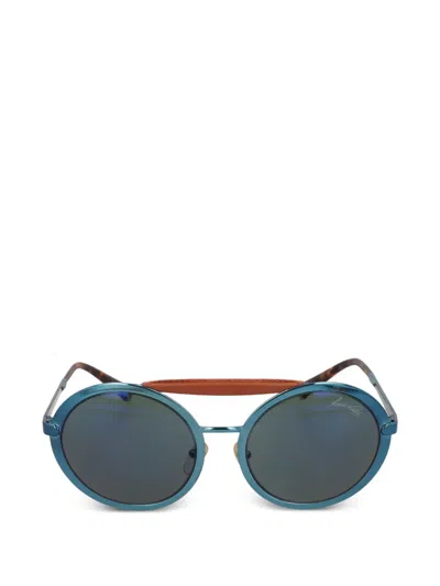 Pre-owned Louis Vuitton Round Leather Sunglasses In Blue