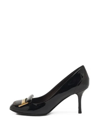 Pre-owned Louis Vuitton Round-toe Logo-plaque Pumps In Black