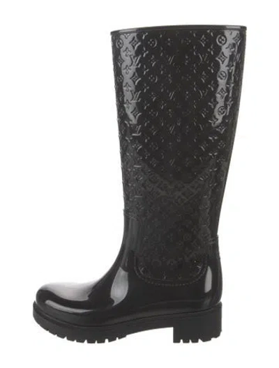 Pre-owned Louis Vuitton Rubber Graphic Print Rain Boots In Black