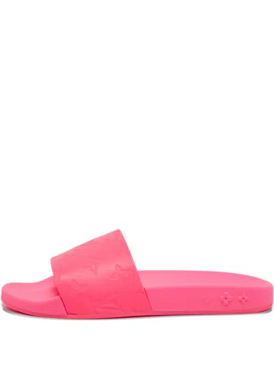 Pre-owned Louis Vuitton Rubber Monogram Slides In Pink