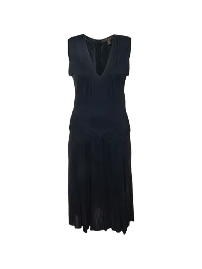 Pre-owned Louis Vuitton Ruched Jersey Midi Dress In Black