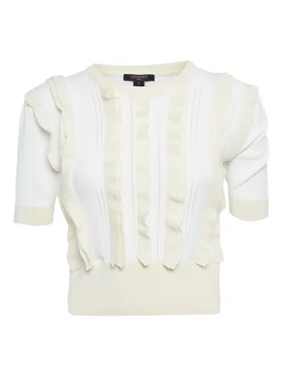Pre-owned Louis Vuitton Ruffle-detailing Top In White