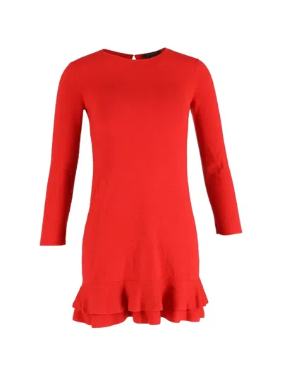 Pre-owned Louis Vuitton Ruffled-hem Long-sleeve Mini Dress In Red