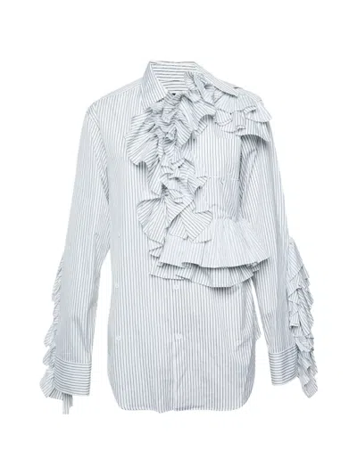 Pre-owned Louis Vuitton Ruffled Striped Shirt In White