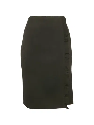 Pre-owned Louis Vuitton Ruffle-detail Midi Skirt In Black