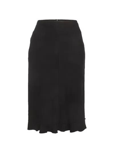 Pre-owned Louis Vuitton Ruffle-trim Pencil Midi Skirt In Black