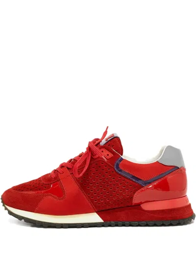 Pre-owned Louis Vuitton Run Away Patent Leather Suede Sneakers In Red