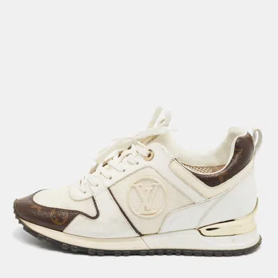 Pre-owned Louis Vuitton Run Away Size 38.5 White/brown Monogram Canvas And Leather Low Top Sneakers