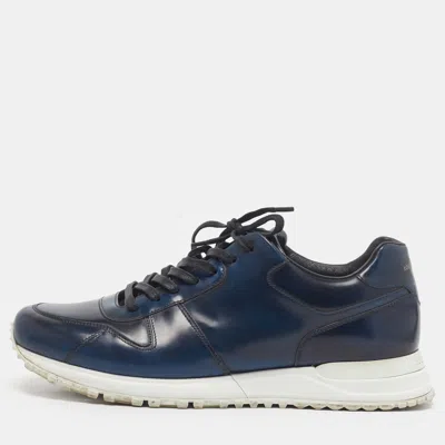 Pre-owned Louis Vuitton Run Away Size 42 Two Tone Leather Lace Up Sneakers In Blue