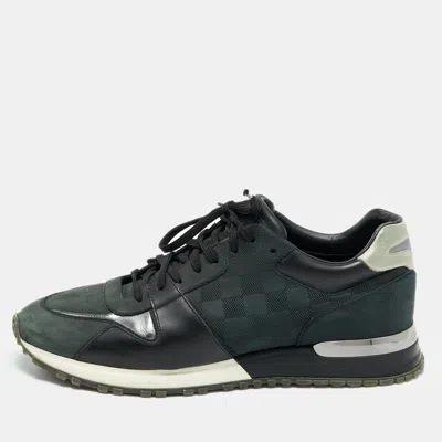 Pre-owned Louis Vuitton Run Away Size 43 Tricolor Damier Leather And Nubuck Lace Up Sneakers In Black