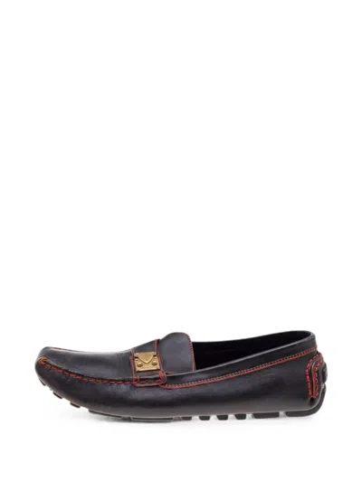 Pre-owned Louis Vuitton Contrast-stitching Loafers In Brown