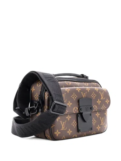Pre-owned Louis Vuitton S Lock Messenger Bag Macassar Monogram Canvas Crossbody Bag In Black