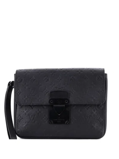 Pre-owned Louis Vuitton S Lock Monogram Taurillon Leather Clutch Bag In Black