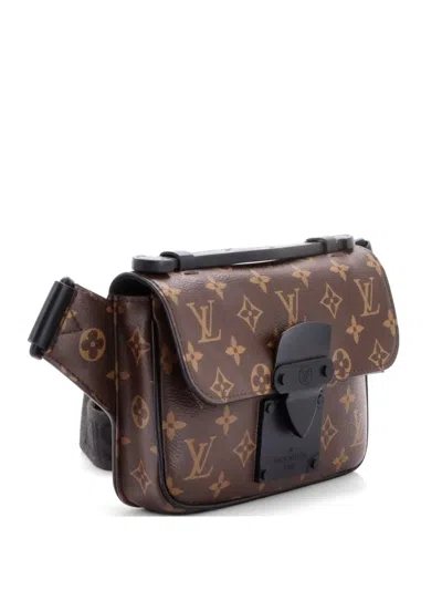 Pre-owned Louis Vuitton S Lock Sling Bag Macassar Monogram Canvas Belt Bag In Black