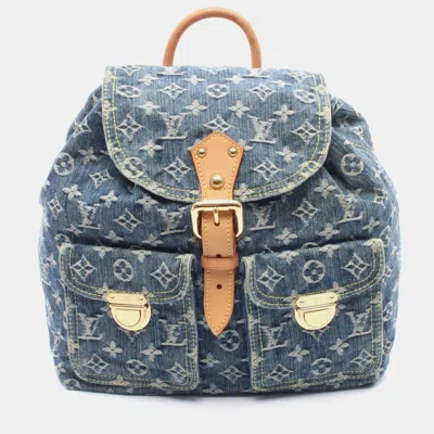 Pre-owned Louis Vuitton Sac Ado Gm Backpack/handbag In Monogram Denim And Leather Blue