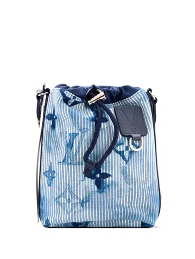 Pre-owned Louis Vuitton Sac Marin Bag Limited Edition Monogram Watercolor Stripes Denim Bb Bucket Bag In Blue