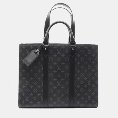 Pre-owned Louis Vuitton Sac Plat 24h Black Monogram Eclipse Canvas Tote Bag