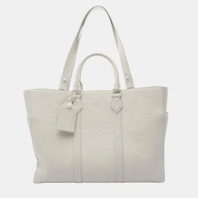 Pre-owned Louis Vuitton Sac Plat 24h White Taurillon Leather Tote