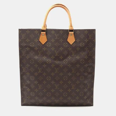 Pre-owned Louis Vuitton Sac Plat Brown Monogram Canvas Leather Tote