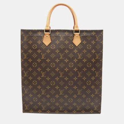 Pre-owned Louis Vuitton Sac Plat Brown Monogram Canvas Leather Tote