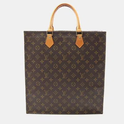Pre-owned Louis Vuitton Sac Plat Brown Monogram Canvas Leather Tote Bag