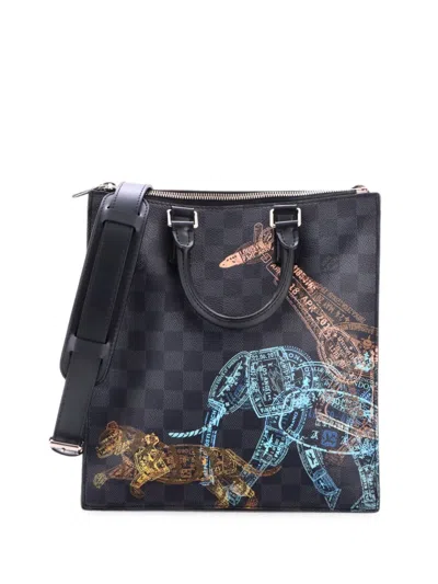 Pre-owned Louis Vuitton Sac Plat Cross Bag Limited Edition Wild Animals Damier Graphite Tote Bag In Black