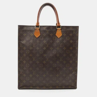 Pre-owned Louis Vuitton Sac Plat Hand Tote Bag Monogram Canvas Leather Brown