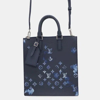 Pre-owned Louis Vuitton Sac Plat Messenger Navy Monogram Watercolor In Blue