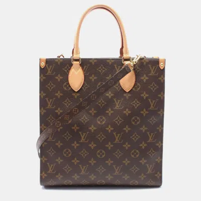 Pre-owned Louis Vuitton Sac Plat Pm Tote Bag Coated Canvas Leather Monogram Brown