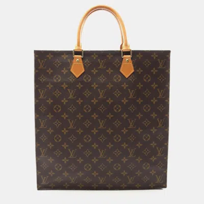Pre-owned Louis Vuitton Sac Plat Tote Bag Monogram Canvas Leather Brown