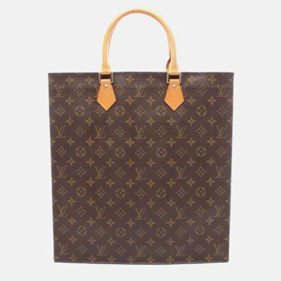 Pre-owned Louis Vuitton Sac Plat Tote Bag Monogram Canvas Leather Brown