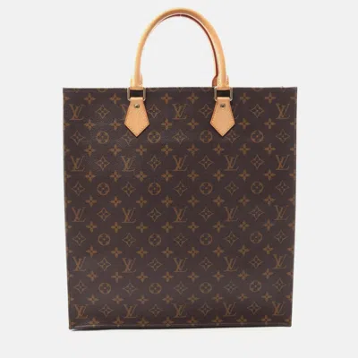 Pre-owned Louis Vuitton Sac Plat Tote Bag Monogram Canvas Leather Brown