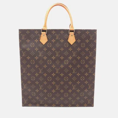 Pre-owned Louis Vuitton Sac Plat Tote Bag Monogram Canvas Leather Brown