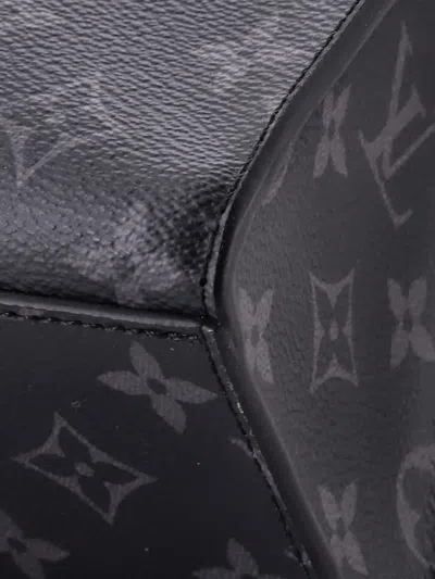 Pre-owned Louis Vuitton Sac Plat Zipper Monogram Eclipse Canvas Horizontal Tote Bag In Black