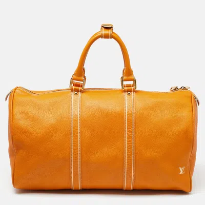 Pre-owned Louis Vuitton Safran Tobago Leather Keepall 50 Bag In Yellow