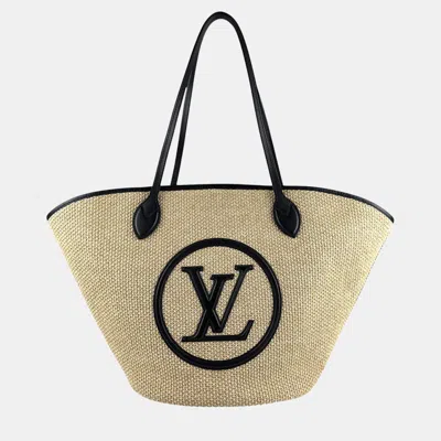 Pre-owned Louis Vuitton Saint Jacques Raffia Leather Shoulder Bag Tote Beige Black In Sand