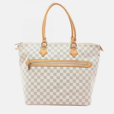Pre-owned Louis Vuitton Saleya Gm Tote Handbag Damier Azur Canvas White