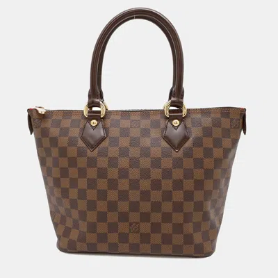 Pre-owned Louis Vuitton Saleya Pm Red Damier Ebene Canvas Tote In Brown