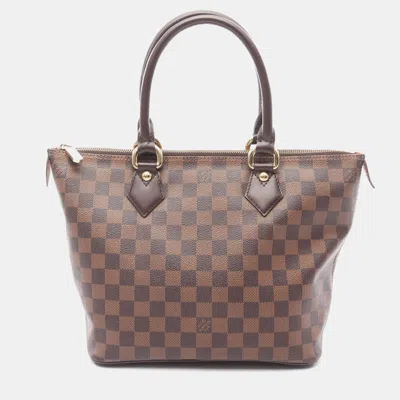 Pre-owned Louis Vuitton Saleya Pm Tote Handbag Damier Canvas Ebene In Brown