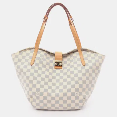 Pre-owned Louis Vuitton Salina Pm Damier Azur Shoulder Bag Tote Bag Pvc Leather White