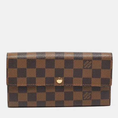 Pre-owned Louis Vuitton Sarah Damier Ebene Canvas Wallet In Brown