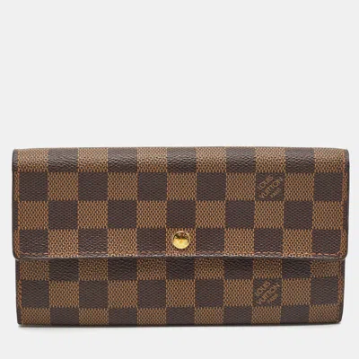 Pre-owned Louis Vuitton Sarah Damier Ebene Canvas Wallet In Brown