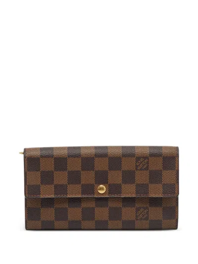 Pre-owned Louis Vuitton Sarah Damier Ebene Wallet In Brown