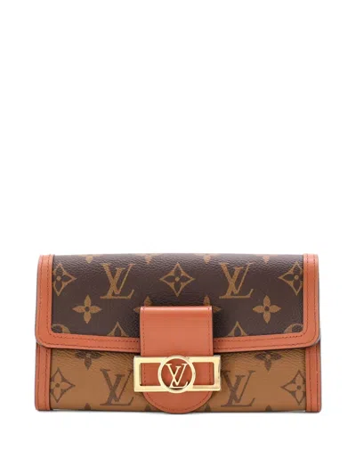 Pre-owned Louis Vuitton Sarah Dauphine Wallet Reverse Monogram Canvas Small Wallets In Brown