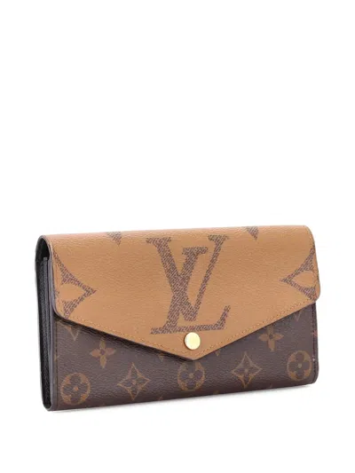 Pre-owned Louis Vuitton Sarah Wallet Nm Reverse Monogram Giant And Monogram Canvas Small Wallets In Brown