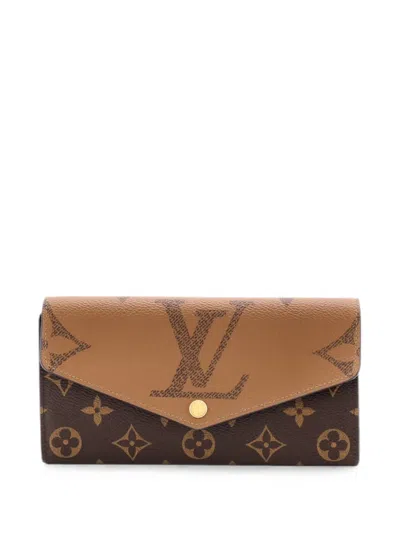 Pre-owned Louis Vuitton Sarah Wallet Nm Reverse Monogram Giant And Monogram Canvas Small Wallets In Brown