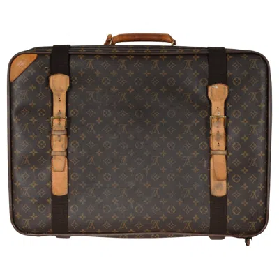 Pre-owned Louis Vuitton Satellite 65 Brown Monogram Suitcase Travel Luggage Trunk Suitcase